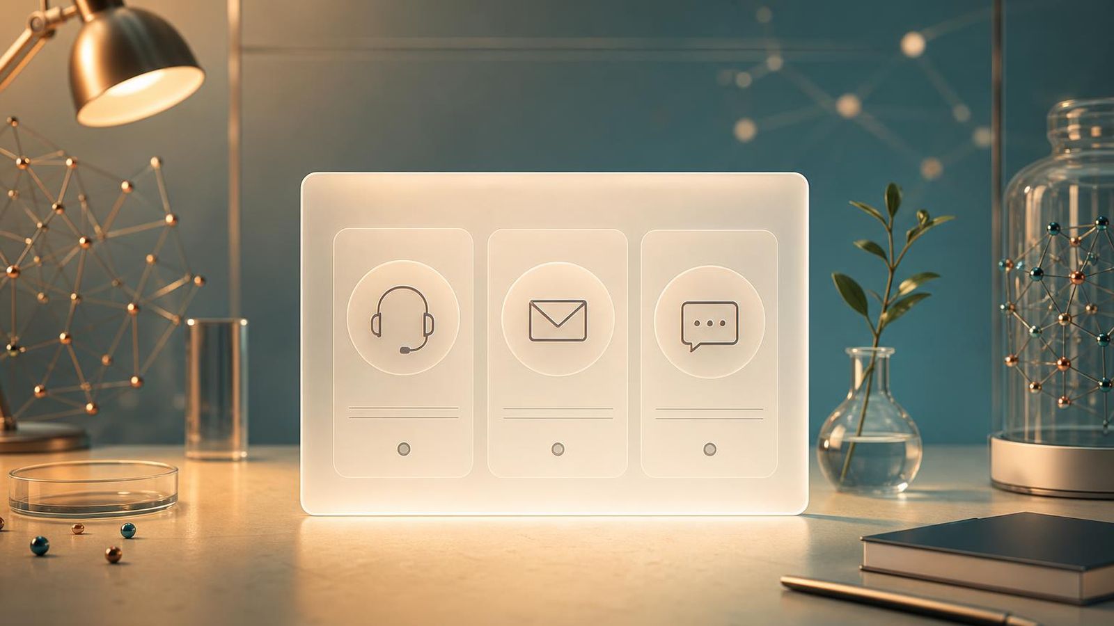 A reading lamp on a desk beside a notepad with a small graph sketch