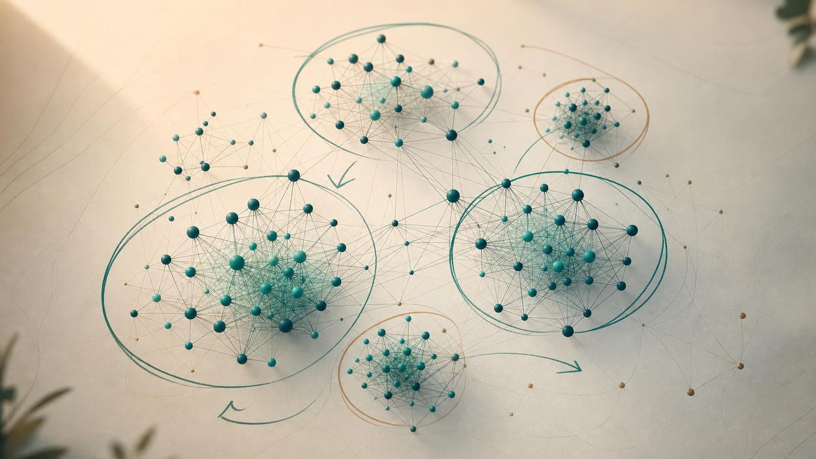 A random graph picture with annotations showing layout regions